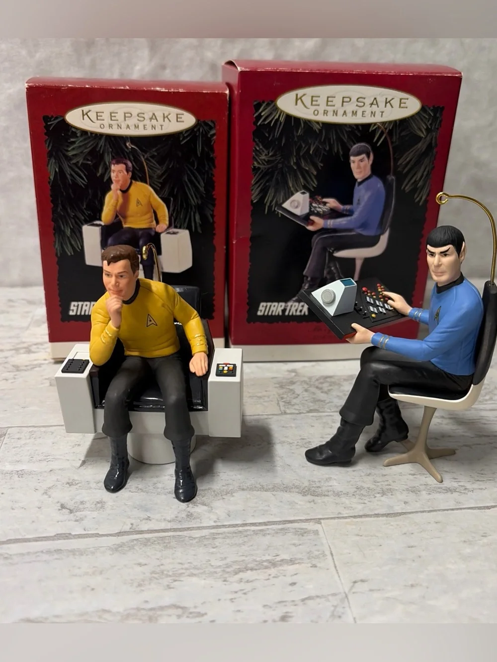 1995 Hallmark Star Trek Captain James T. Kirk Ornament and 1996 Spock